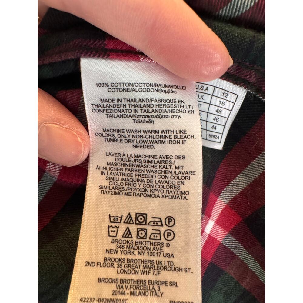 Brooks Brothers Women’s 12 Red Plaid Button Down Shirt Cotton Red Fleece Preppy - Picture 6 of 8